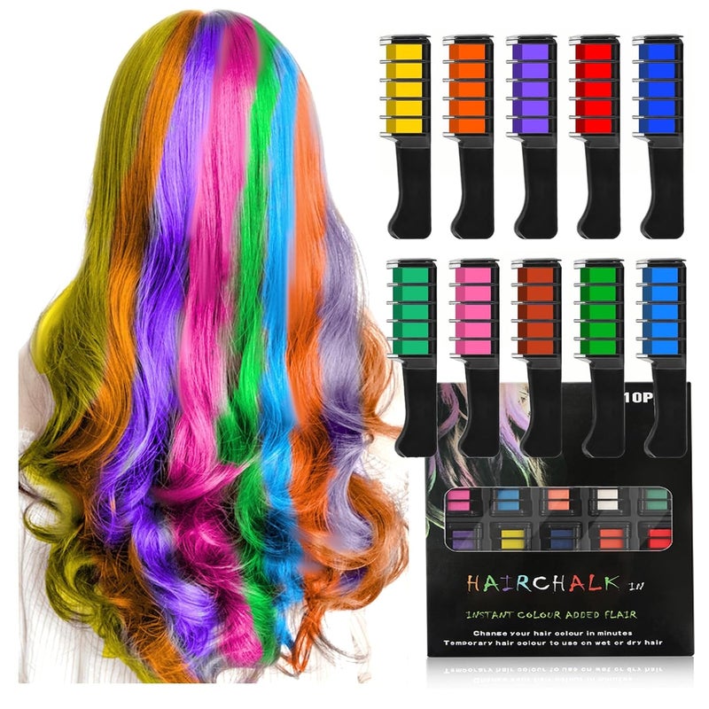 DENESTUP 10 Colors Colorful Hair Chalk Comb, Temporary Bright Hair Color Dye for Women, Washable Hair Chalk for Party Birthday DIY Makeup Cosplay Look - Image 1